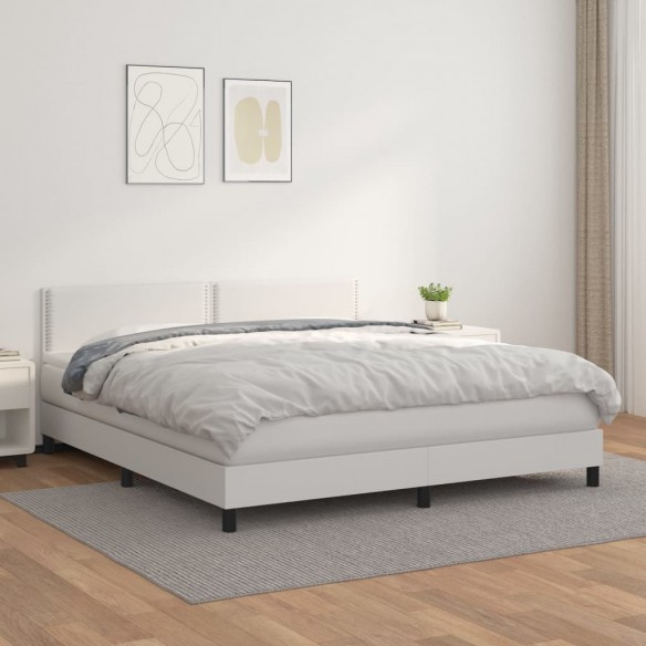 Sommier à lattes de lit avec matelas Blanc 160x200cm Similicuir