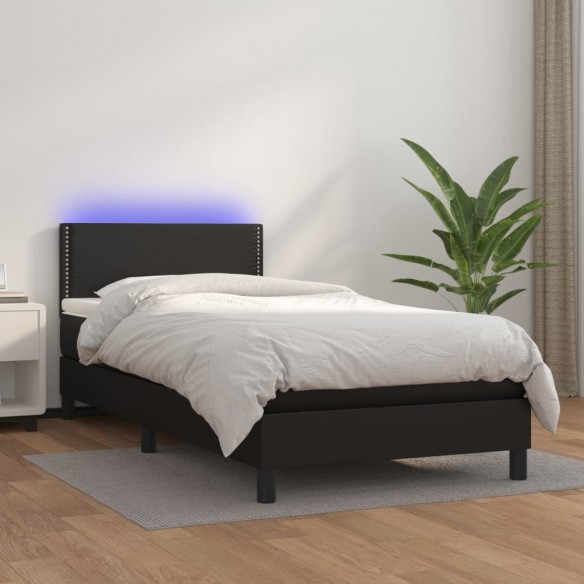 Cadre de lit et matelas LED Noir 90x200cm Similicuir