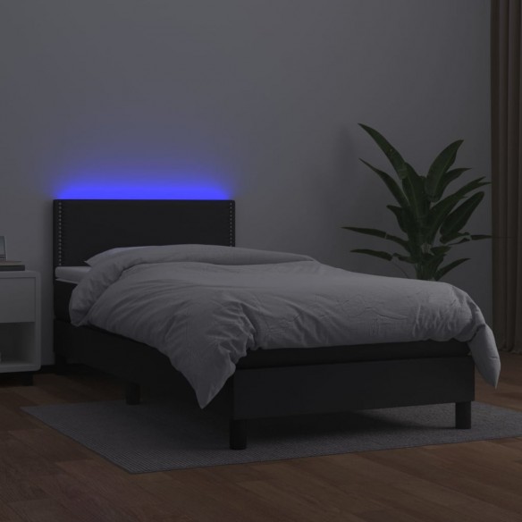 Sommier à lattes de lit et matelas LED Noir 90x200cm Similicuir