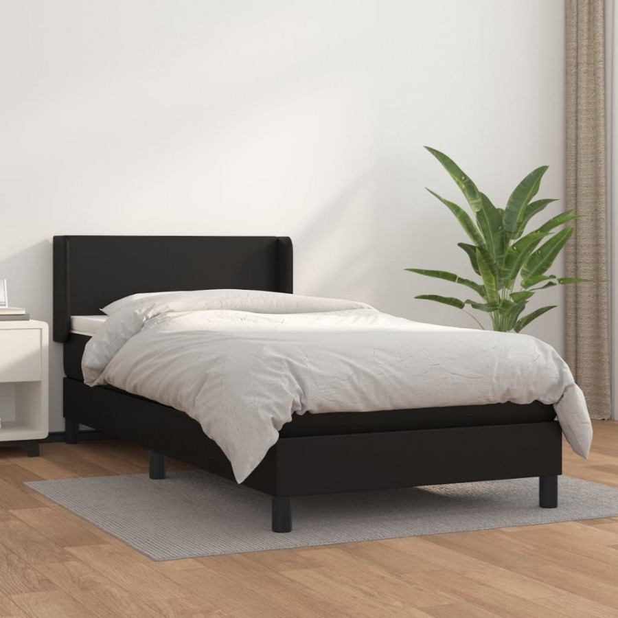 Sommier à lattes de lit avec matelas Noir 90x200 cm Similicuir