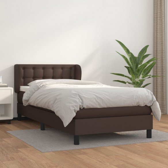 Sommier à lattes de lit avec matelas Marron 90x200cm Similicuir