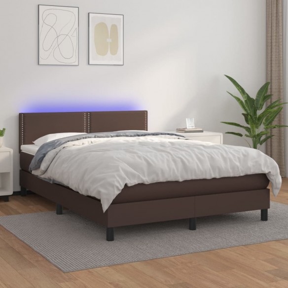 Cadre de lit avec matelas et LED Marron 140x190cm