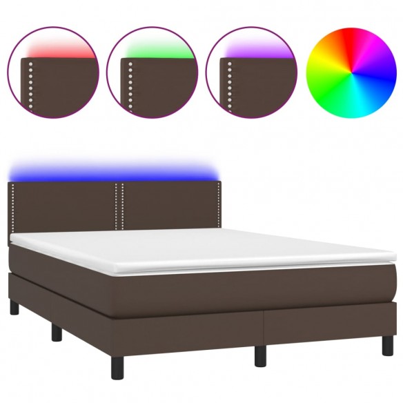 Cadre de lit avec matelas et LED Marron 140x190cm