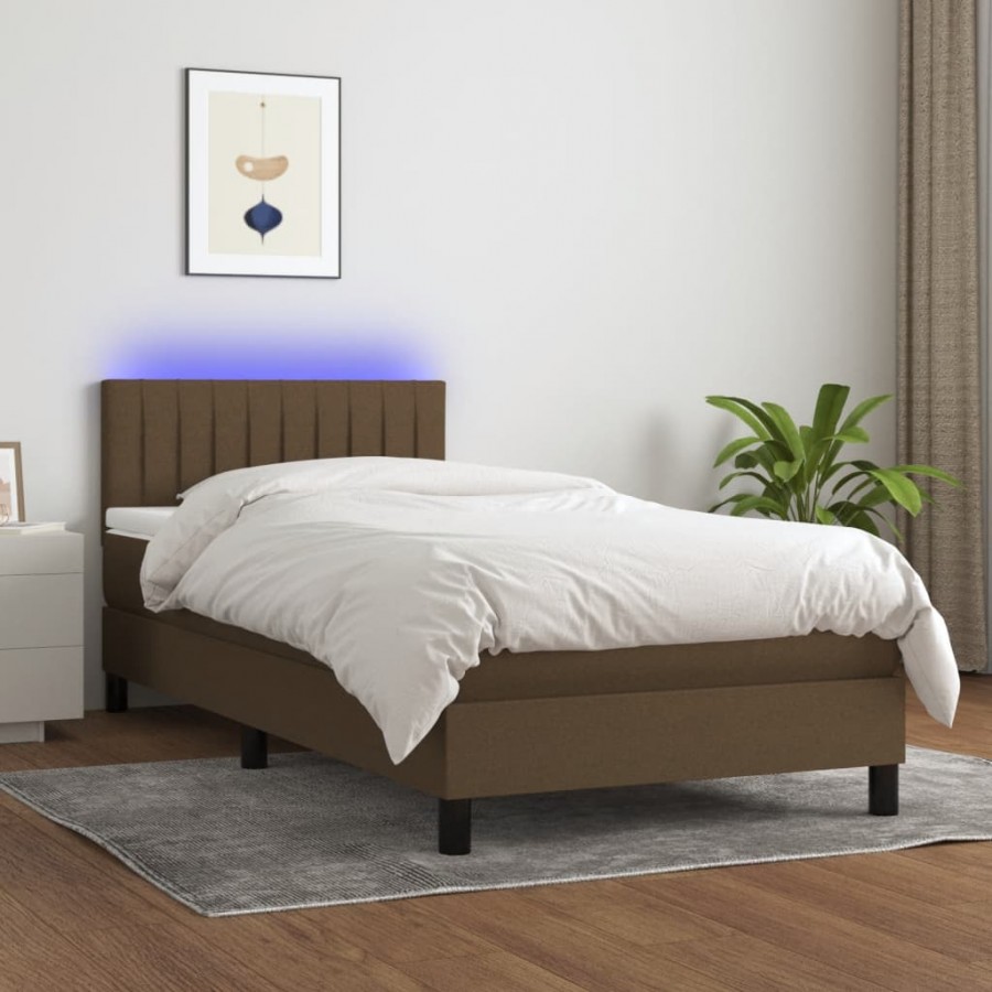 Sommier à lattes de lit et matelas et LED Marron foncé 90x200cm