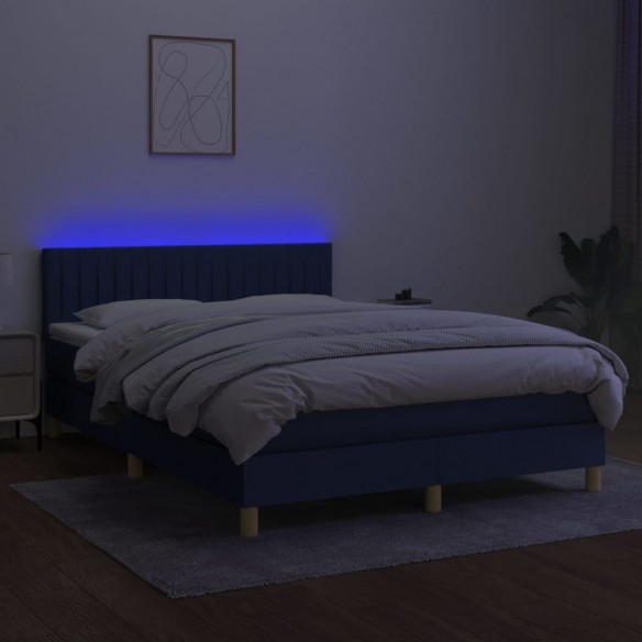 Cadre de lit avec matelas LED Bleu 140x190 cm Tissu