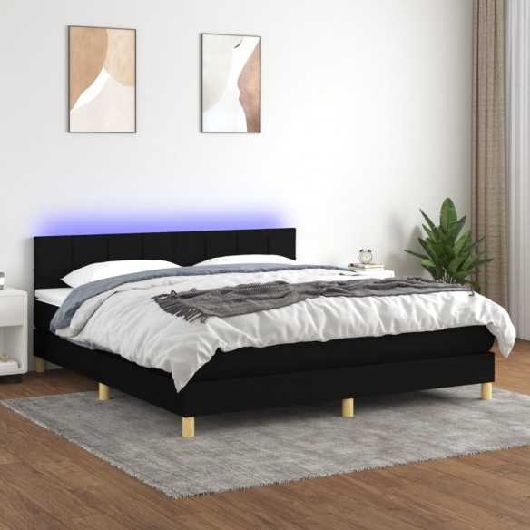 Sommier à lattes de lit avec matelas LED Noir 160x200 cm Tissu