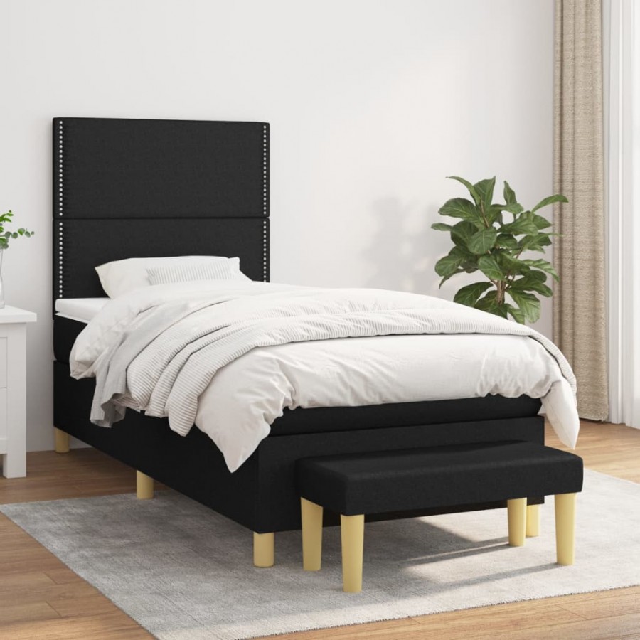 Cadre de lit avec matelas Noir 90x200 cm Tissu