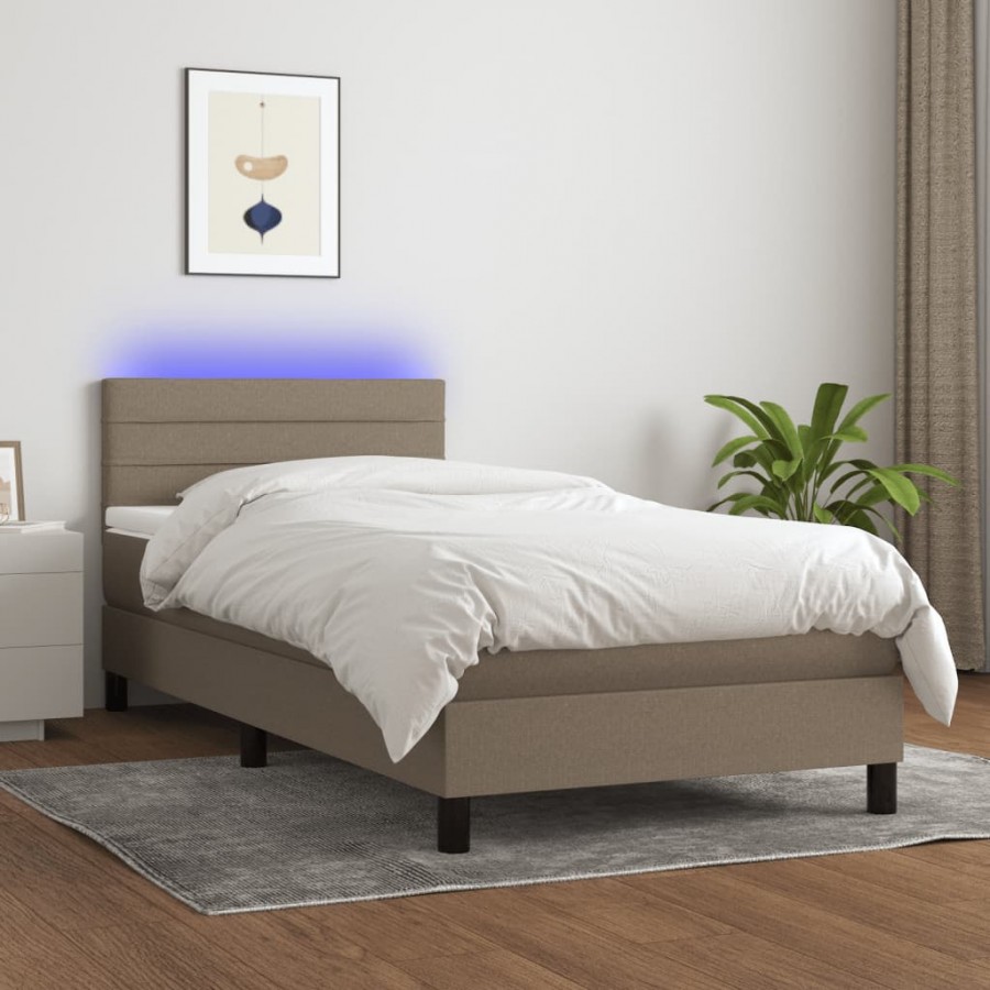 Sommier à lattes de lit avec matelas LED Taupe 80x200 cm Tissu