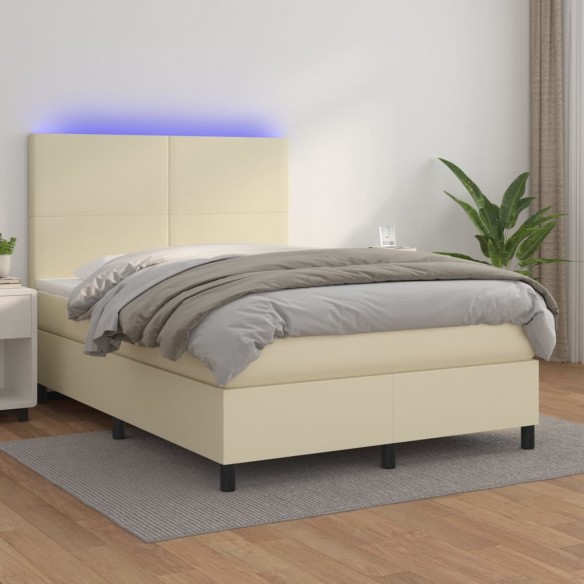 Cadre de lit avec matelas et LED Crème 140x190 cm