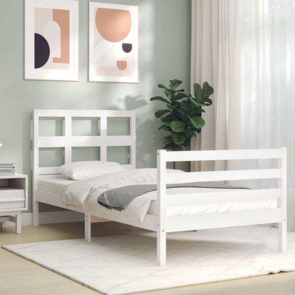 Cadre de lit avec tête de lit blanc petit simple bois massif