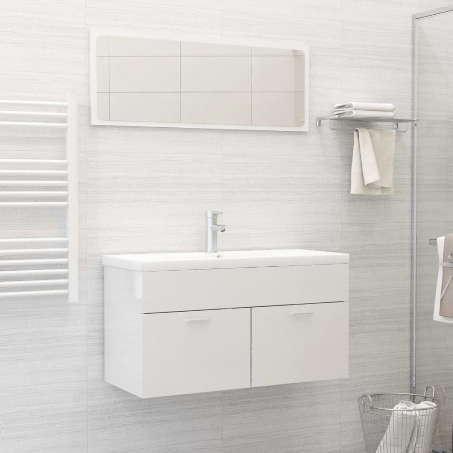 Ensemble de meubles de salle de bain Blanc brillant Aggloméré