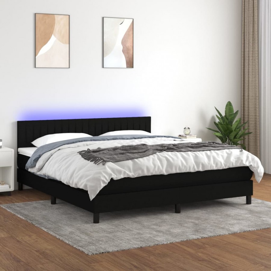 Sommier à lattes de lit avec matelas LED Noir 160x200 cm Tissu