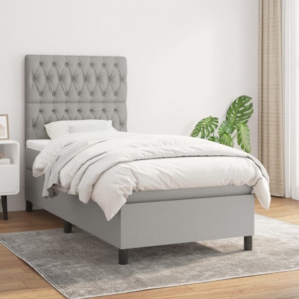 Cadre de lit et matelas Gris clair 90x190 cm Tissu