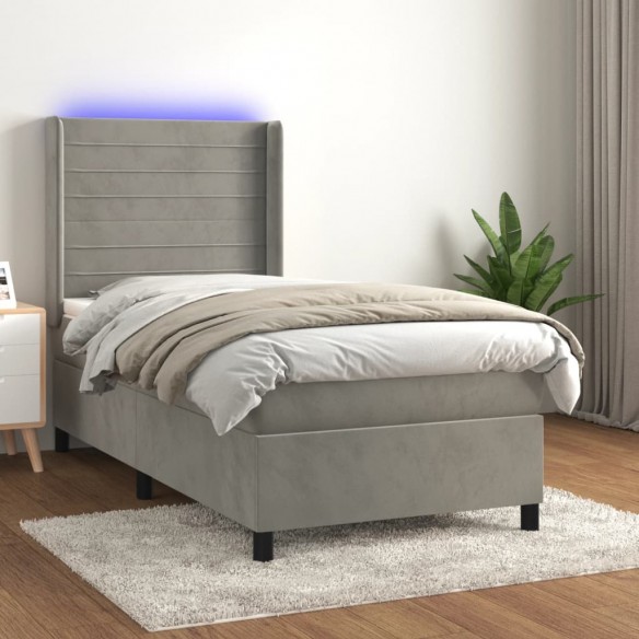 Cadre de lit et matelas et LED Gris clair 90x200cm