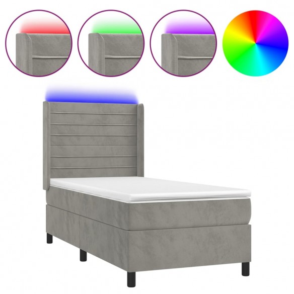 Cadre de lit et matelas et LED Gris clair 90x200cm