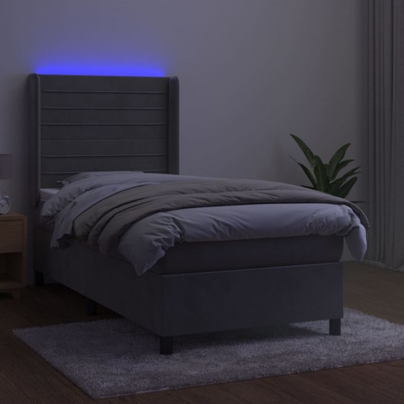 Cadre de lit et matelas et LED Gris clair 90x200cm