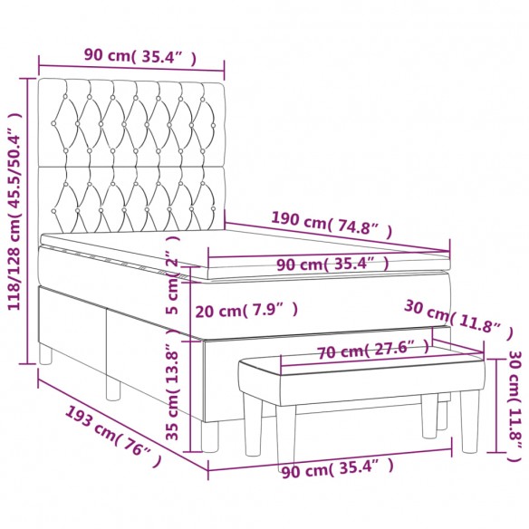 Cadre de lit et matelas Gris clair 90x190 cm Tissu