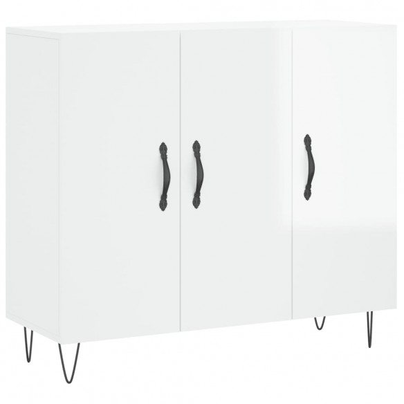 Buffet blanc brillant 90x34x80 cm bois d'ingénierie