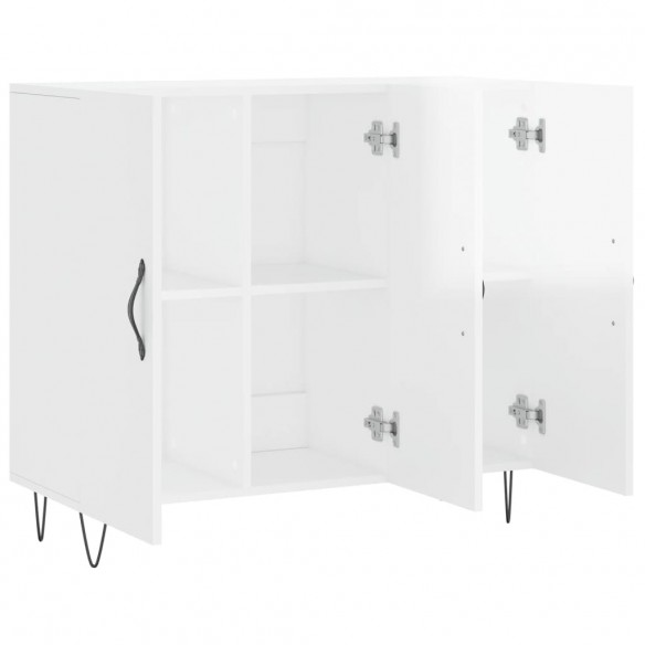 Buffet blanc brillant 90x34x80 cm bois d'ingénierie