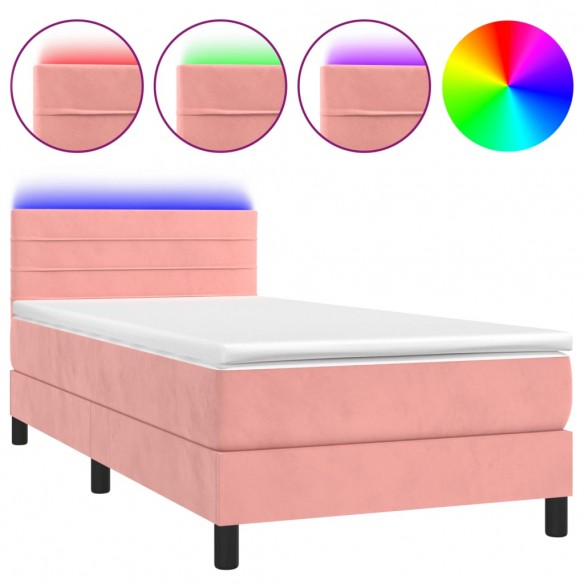 Sommier à lattes de lit avec matelas et LED Rose 90x200 cm