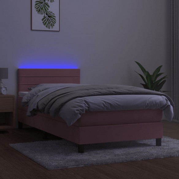 Sommier à lattes de lit avec matelas et LED Rose 90x200 cm