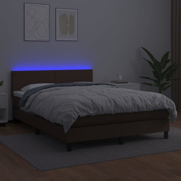 Sommier à lattes de lit avec matelas et LED Marron 140x200 cm