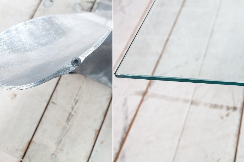 Table basse design hélice en verre transparent  et en aluminium