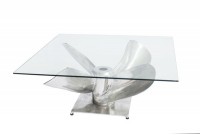 Table basse design hélice en verre transparent  et en aluminium