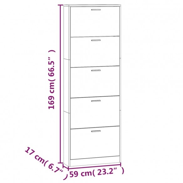 Armoire à chaussures Gris béton 59x17x169 cm Bois d'ingénierie