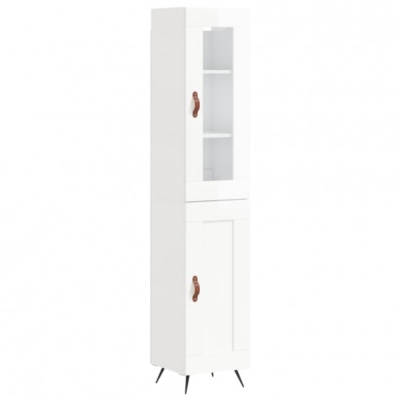 Buffet haut Blanc brillant 34,5x34x180 cm Bois d'ingénierie