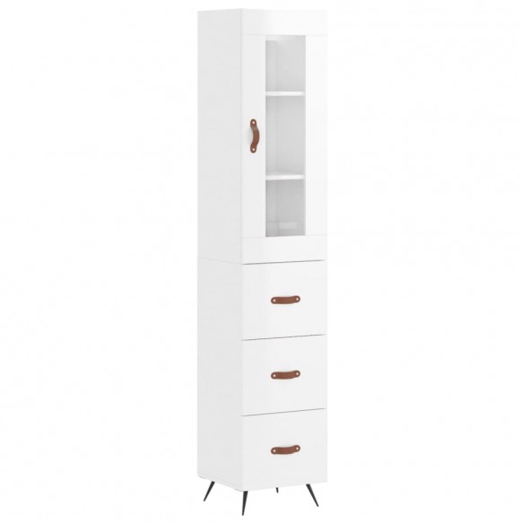 Buffet haut Blanc brillant 34,5x34x180 cm Bois d'ingénierie