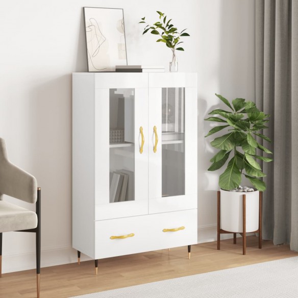 Buffet haut blanc brillant 69,5x31x115 cm bois d'ingénierie