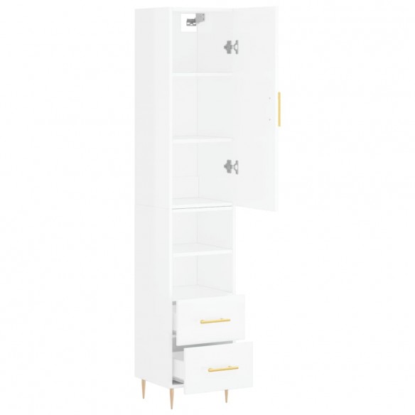 Buffet haut Blanc brillant 34,5x34x180 cm Bois d'ingénierie