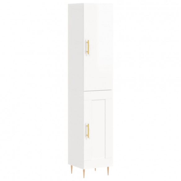 Buffet haut Blanc brillant 34,5x34x180 cm Bois d'ingénierie