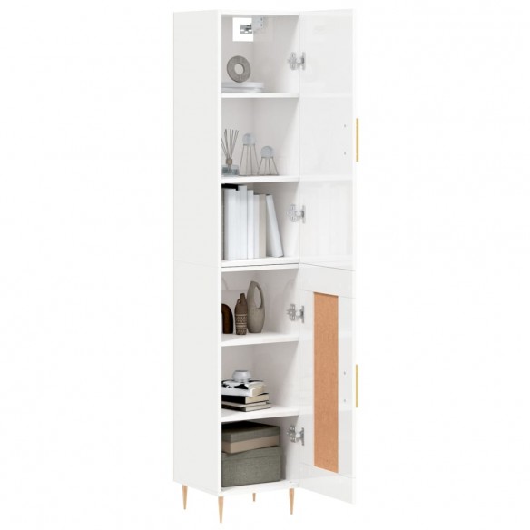 Buffet haut Blanc brillant 34,5x34x180 cm Bois d'ingénierie