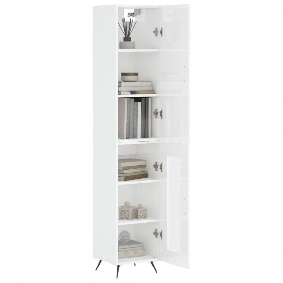 Buffet haut Blanc brillant 34,5x34x180 cm Bois d'ingénierie