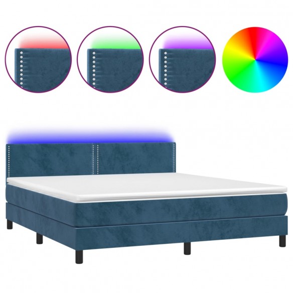 Sommier à lattes de lit avec matelas LED Bleu foncé 180x200 cm