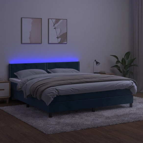 Sommier à lattes de lit avec matelas LED Bleu foncé 180x200 cm