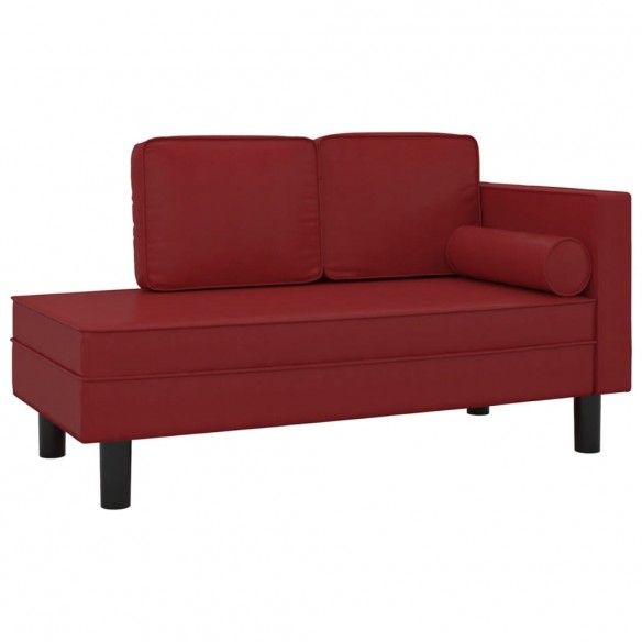 Chaise longue coussins et traversin rouge bordeaux similicuir