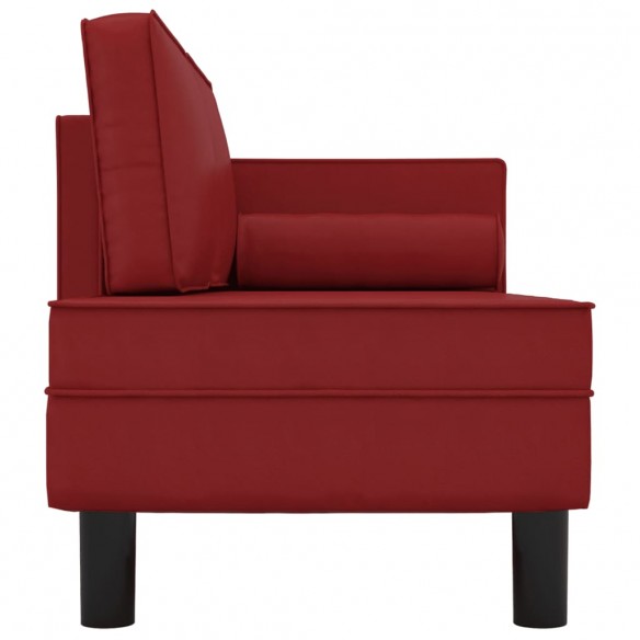 Chaise longue coussins et traversin rouge bordeaux similicuir