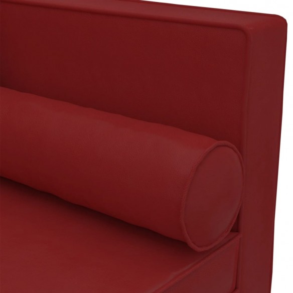 Chaise longue coussins et traversin rouge bordeaux similicuir