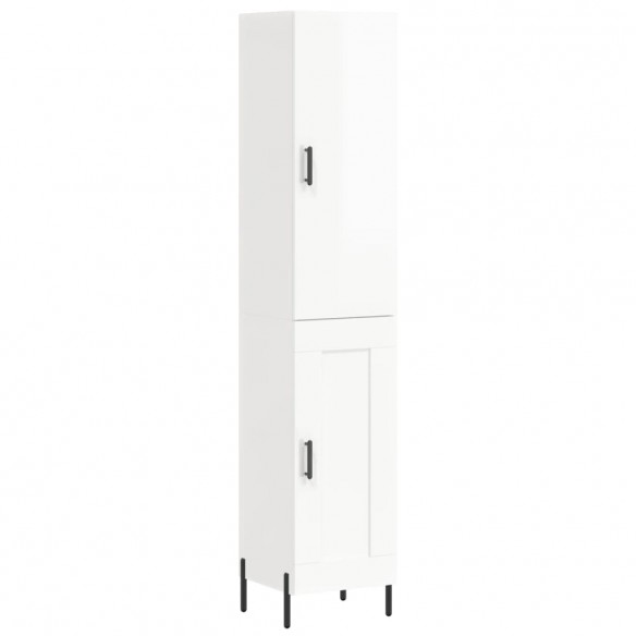 Buffet haut Blanc brillant 34,5x34x180 cm Bois d'ingénierie