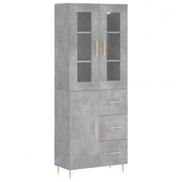 Buffet haut Gris béton 69,5x34x180 cm Bois d'ingénierie