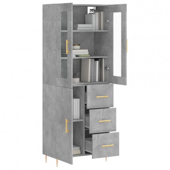 Buffet haut Gris béton 69,5x34x180 cm Bois d'ingénierie