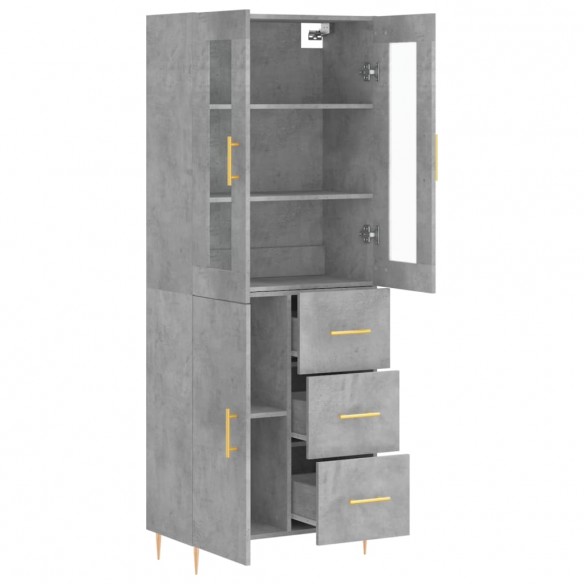 Buffet haut Gris béton 69,5x34x180 cm Bois d'ingénierie