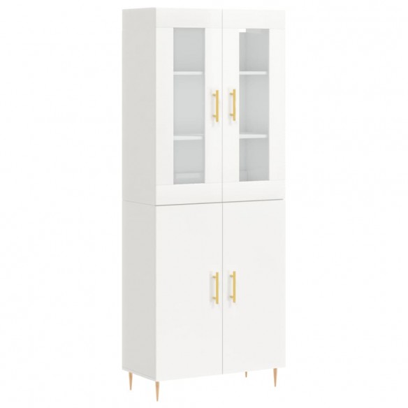 Buffet haut Blanc brillant 69,5x34x180 cm Bois d'ingénierie