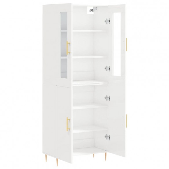 Buffet haut Blanc brillant 69,5x34x180 cm Bois d'ingénierie