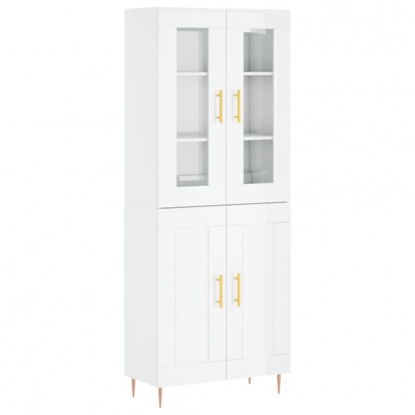 Buffet haut Blanc brillant 69,5x34x180 cm Bois d'ingénierie