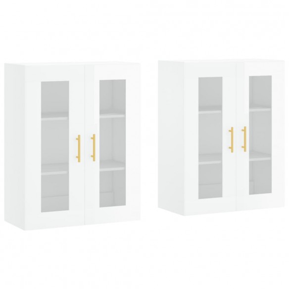 Armoires murales 2 pcs blanc brillant bois d'ingénierie