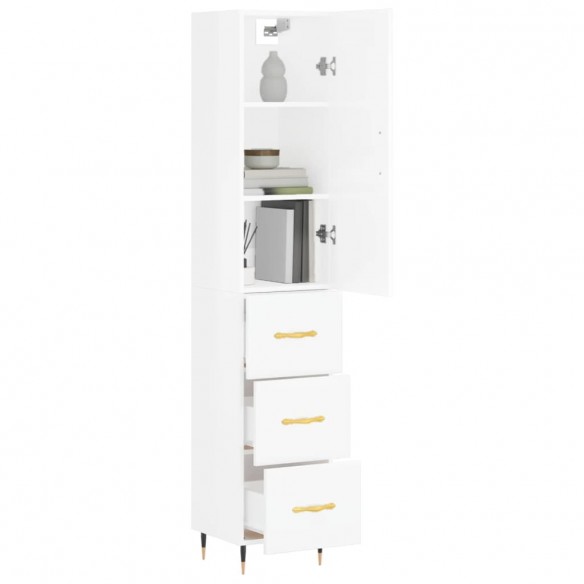 Buffet haut Blanc brillant 34,5x34x180 cm Bois d'ingénierie